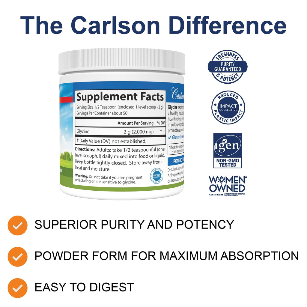 Carlson Glycine Powder, 2 g (2000 mg), Energy Production, 3.53 oz (100 g)