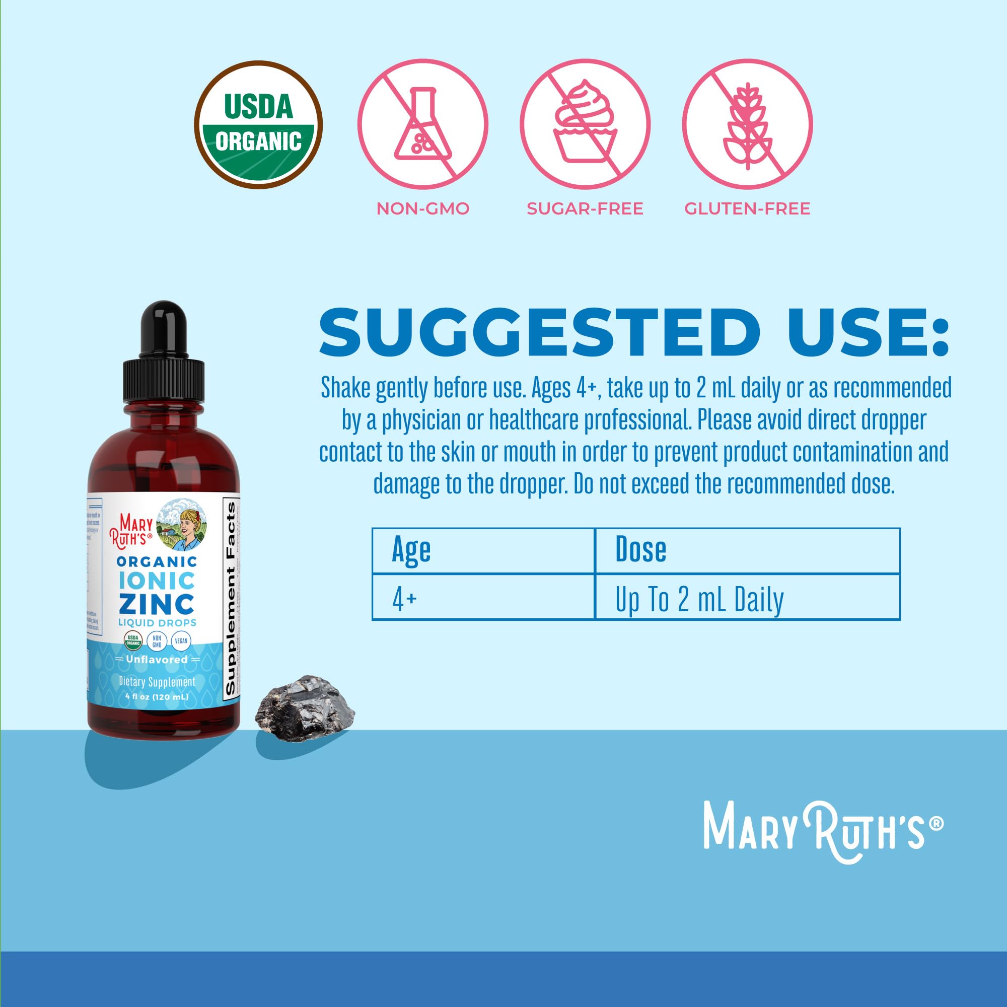 MaryRuth's USDA Organic Kids Ionic Zinc Liquid Drops, Berry, 2 oz