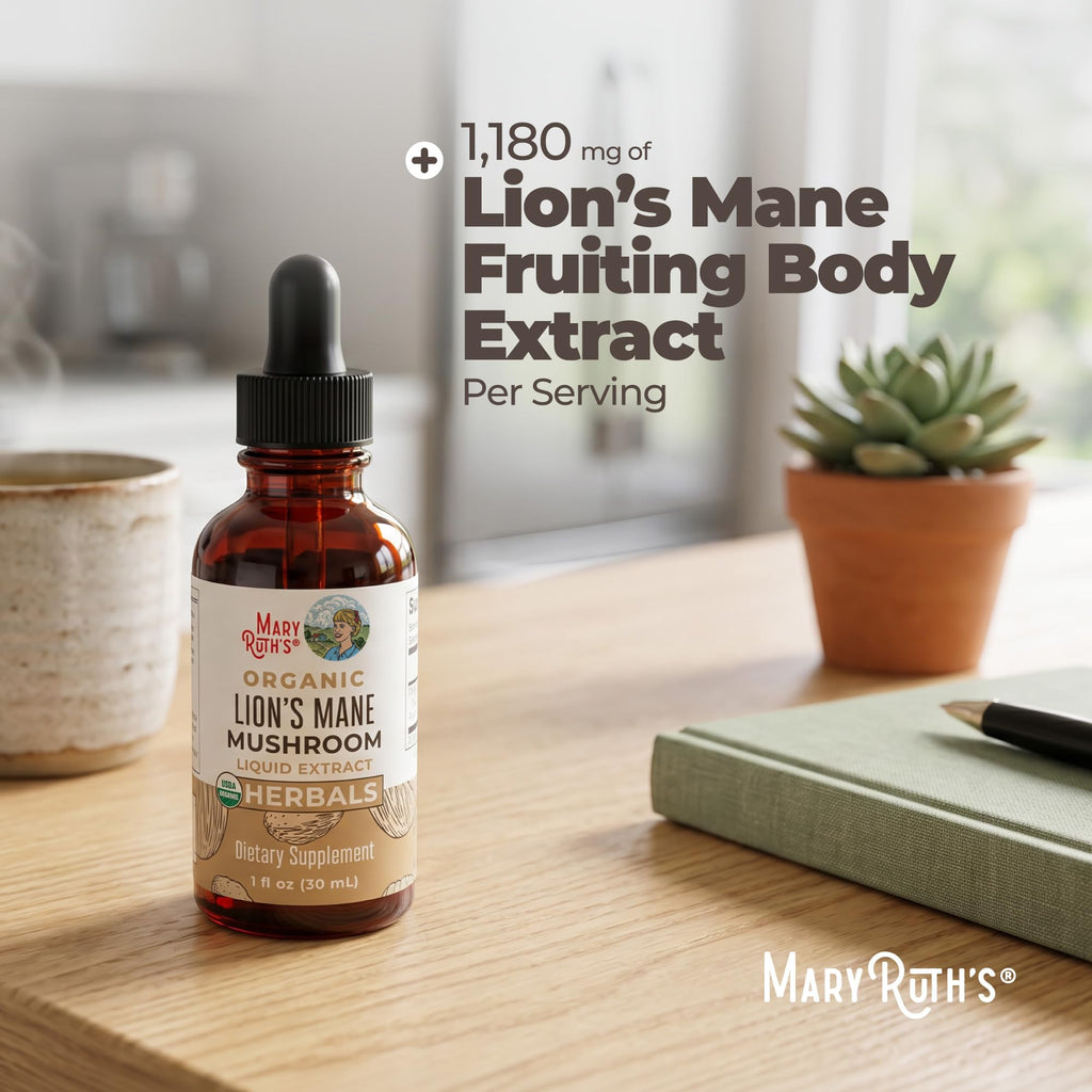 MARYRUTH'S Lions Mane Mushroom Supplement Liquid Drops 1 Fl Oz, Non-GMO