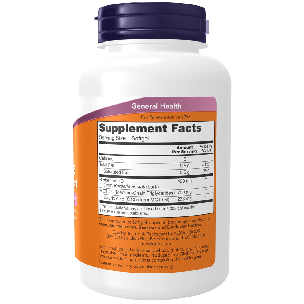 NOW Foods Supplements, Combined with MCT Oil for Optimal Berberine Absorption, 90 Softgels