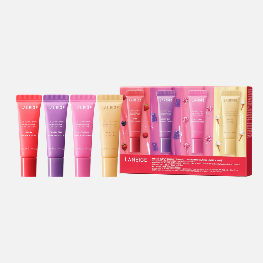 LANEIGE Mini Lip Glowy Balm Set: Travel-Sized Sheer Tinted Lip Balms with Shea & Murumur Butter for Hydrated & Glossy Lips