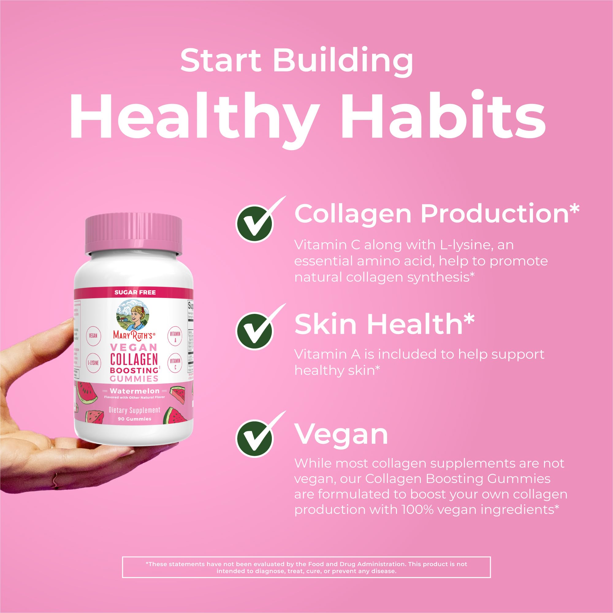 MARYRUTH'S Vegan Collagen Gummies for Women & Men, Collagen Boosting, 90ct