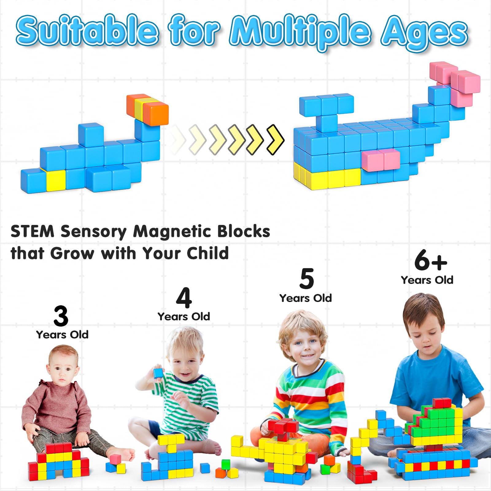 Apluses 42PCS Magnetic Blocks, Gifts for 3 4 5 6 Year Old, Magnet Building Blocks for Kids, Girls & Boys, Sensory - Montessori - Autism - Magnetic Toys for Kids Ages 3-5 4-8