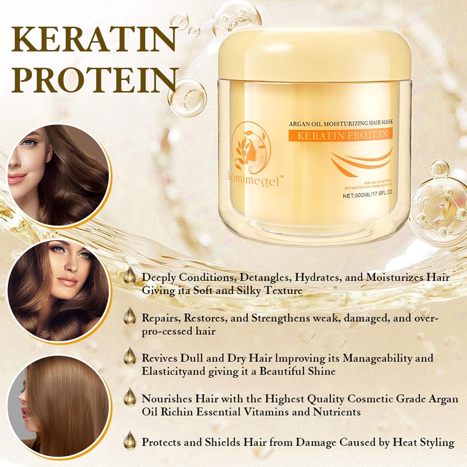 Aomimegel Collagen Repair Hair Mask for Dry Damaged Hair, 16.9 oz