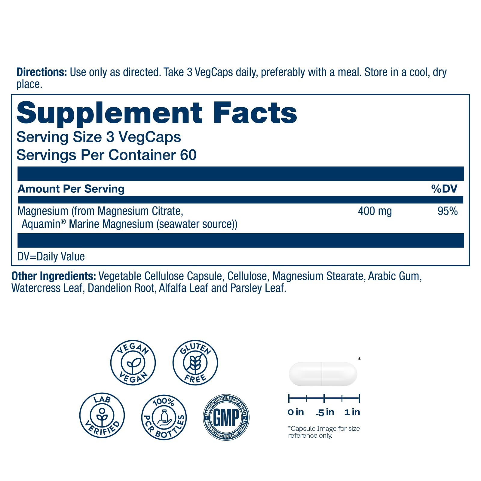 Solaray Magnesium Citrate, 400mg per Serving, 180 Vegan Capsules