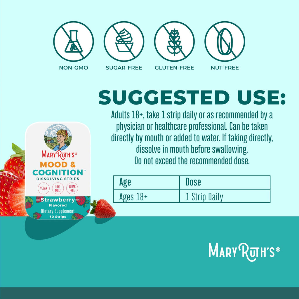 MARYRUTH'S Mood & Cognition Dissolving Strips, Vitamin B12, 30 Count