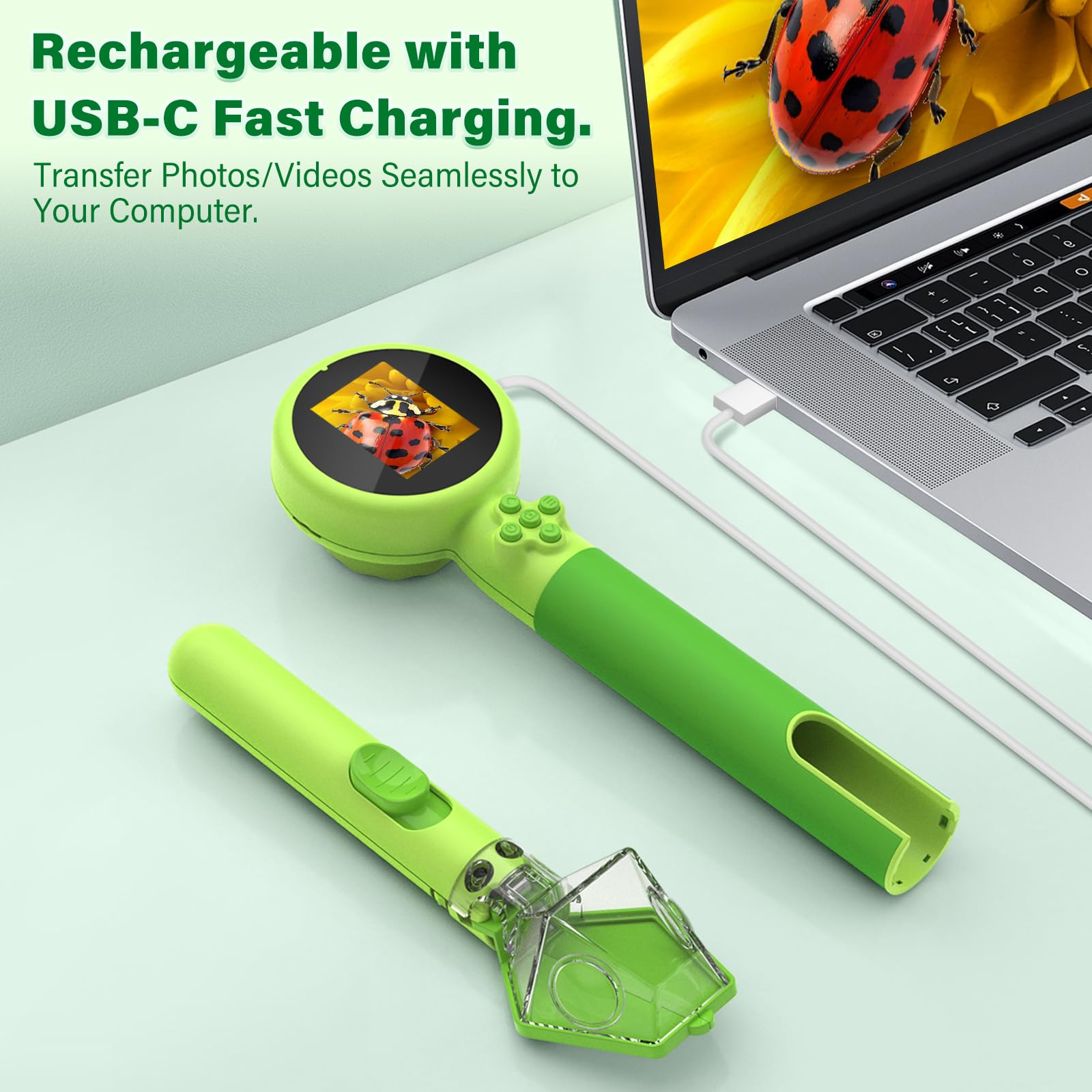 Microscope for Kids with Bug Catcher, 1080P HD Digital Handheld Portable Kids Microscope, 2 in 1 STEM Science Educational Learning Kit Christmas Birthday Gifts Toys for 3-15 Boys & Girls (Green)