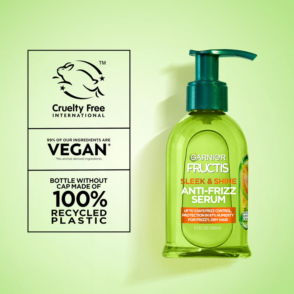 Garnier Fructis Sleek & Shine Anti-Frizz Hair Serum for Frizzy, Dry Hair, Leave-In Argan Oil Infused Formula with Up to 72HRs of Frizz Control, Smooths Flyaways & Boosts Hair Shine, 5.1 Fl Oz