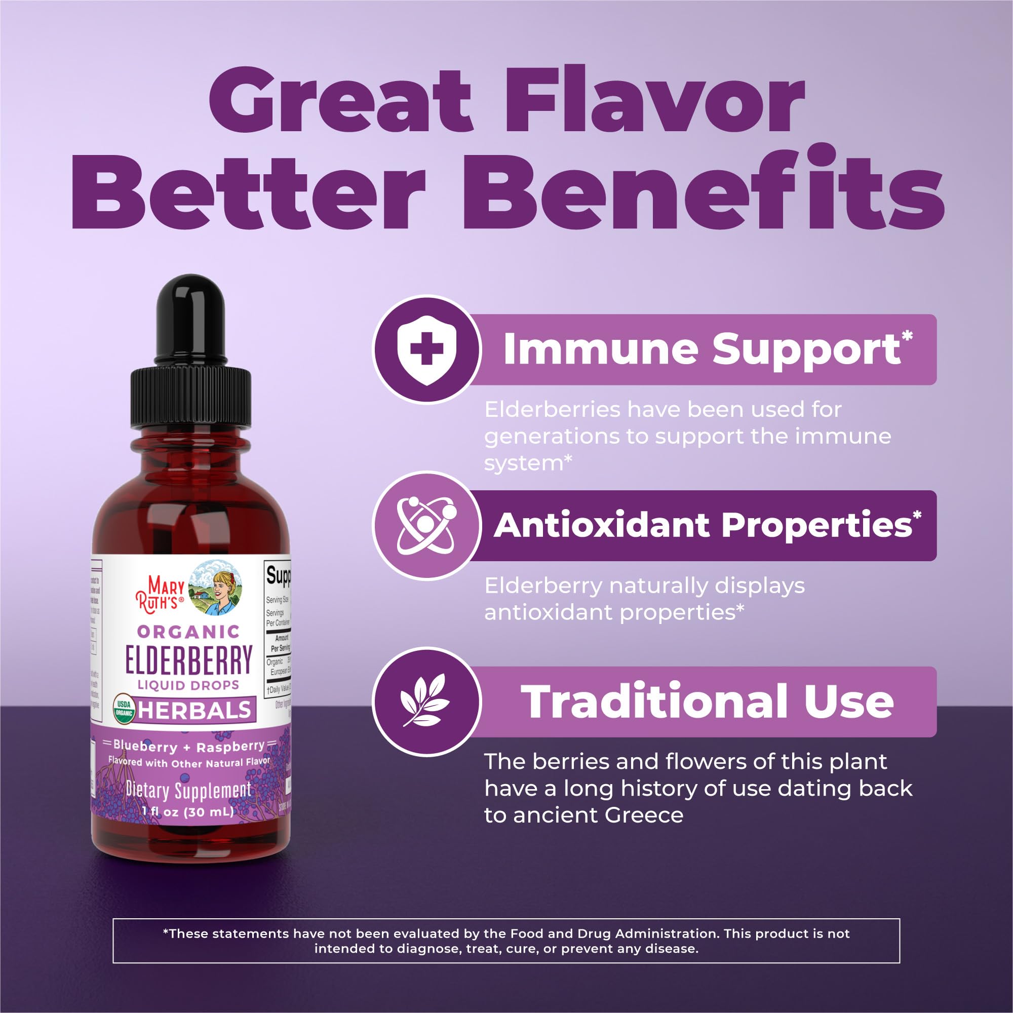 MARYRUTH'S Organic Elderberry Liquid Drops for Adults & Kids, Immunity, 1oz