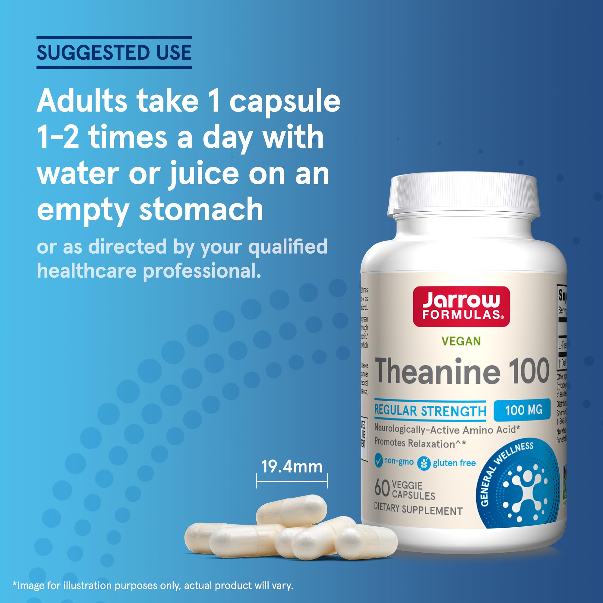 Jarrow Formulas® Regular Strength Theanine 100 mg, Dietary Supplement, 60 Capsules, 60 Day Supply