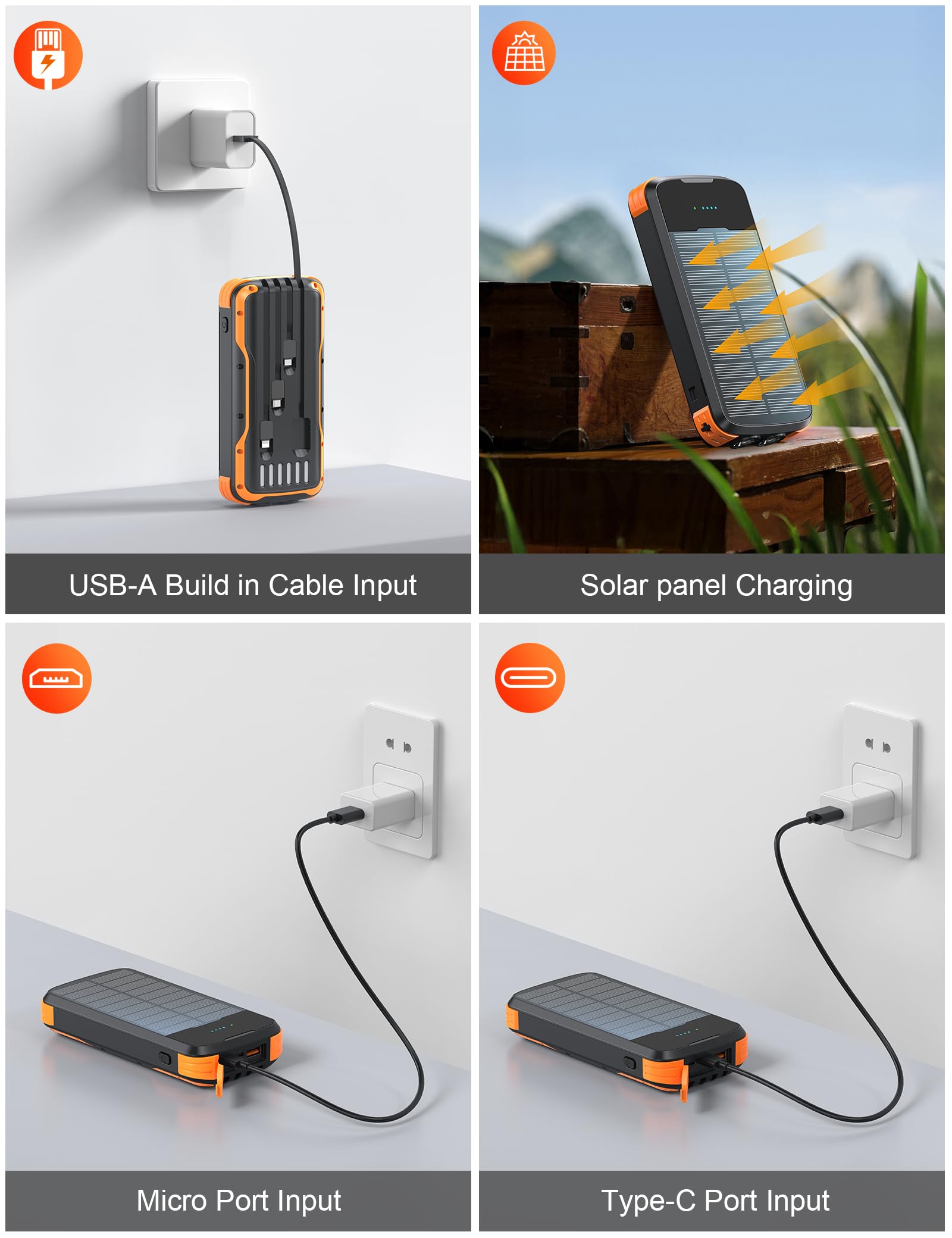 SOXONO Solar Power Bank 40000mAh PD20W Fast Charging Portable Solar Charger
