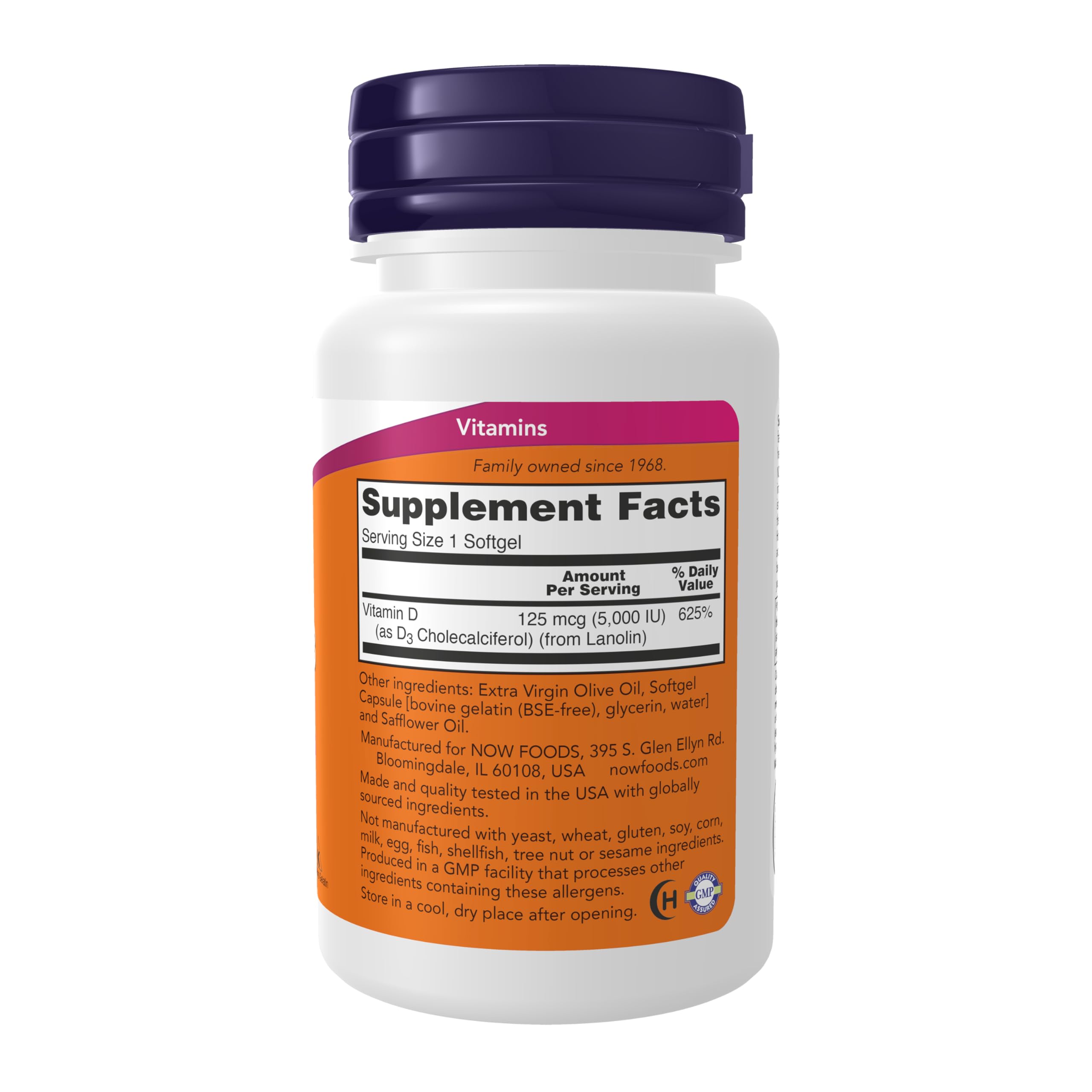 NOW Foods Supplements, Vitamin D-3 5,000 IU, High Potency, Structural Support*, 120 Softgels (Pack of 12)