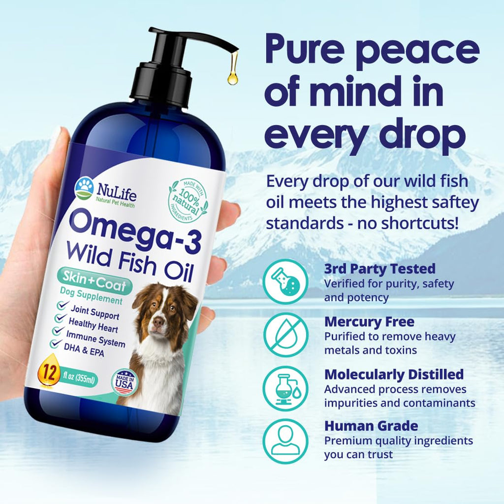 Wild Omega 3 Fish Oil for Dogs - Dog Fish Oil Liquid to Reduce Shedding & Itching - Supports Joints, Brain, and Heart Health - Fish Oil for Dogs Skin and Coat Supplement - Rich in EPA + DHA - 12oz