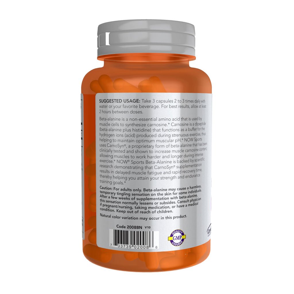 NOW Sports, Beta-Alanine 750 mg, Delays Muscle Fatigue*, 120 Veg Caps