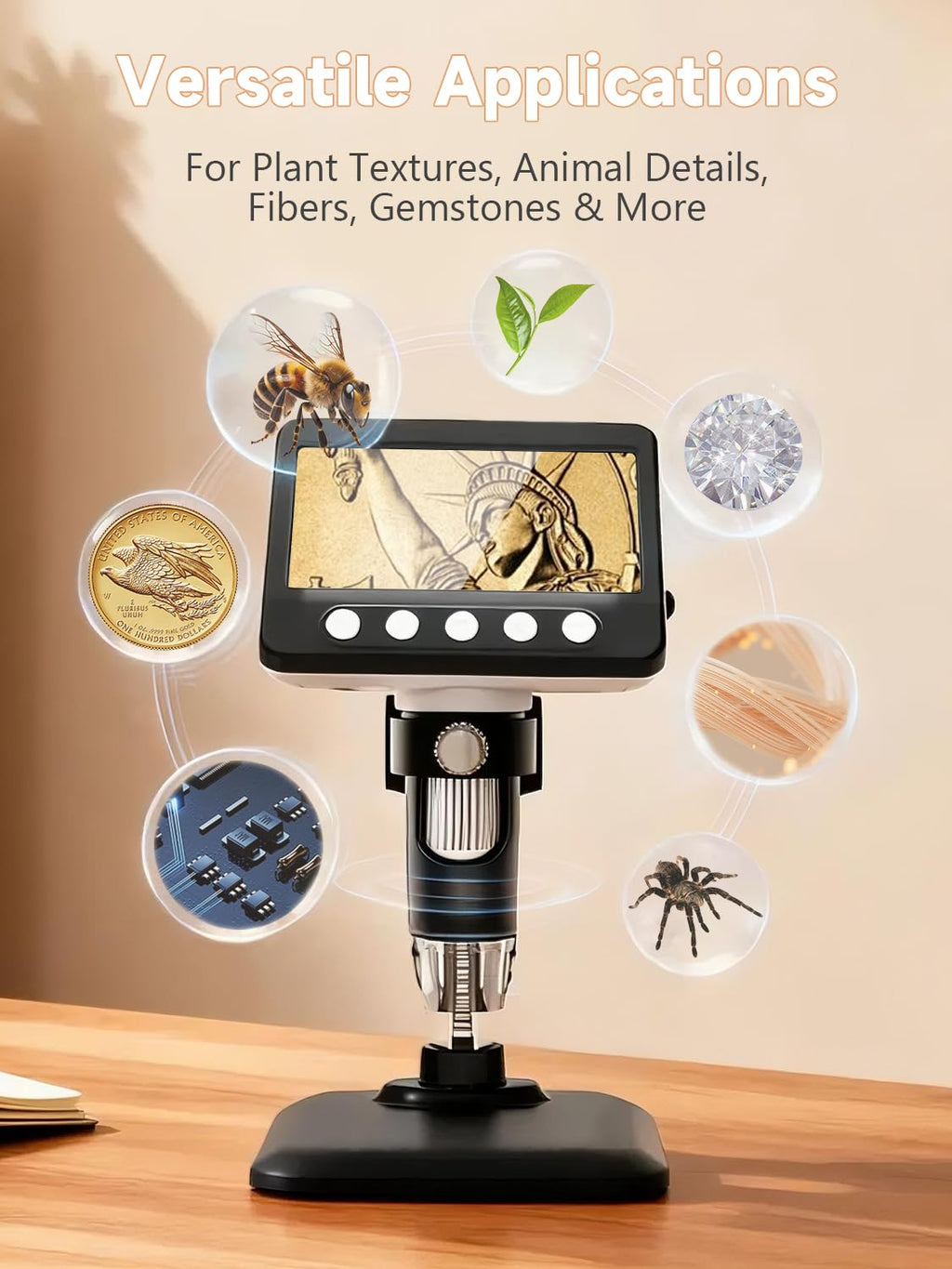 WKR Coin Microscope, 4.3" LCD USB Digital 1000X 1080P Coin Magnifier