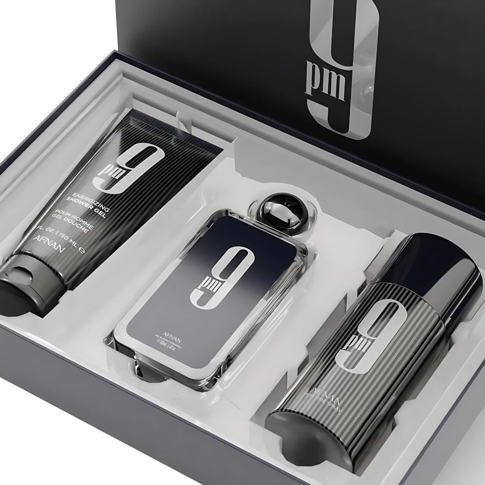 Afnan 9 PM Luxury Perfume Gift Set – Eau De Parfum (3.4 Oz), Deodorant (5.0 Oz), Shower Gel (5.0 Oz)
