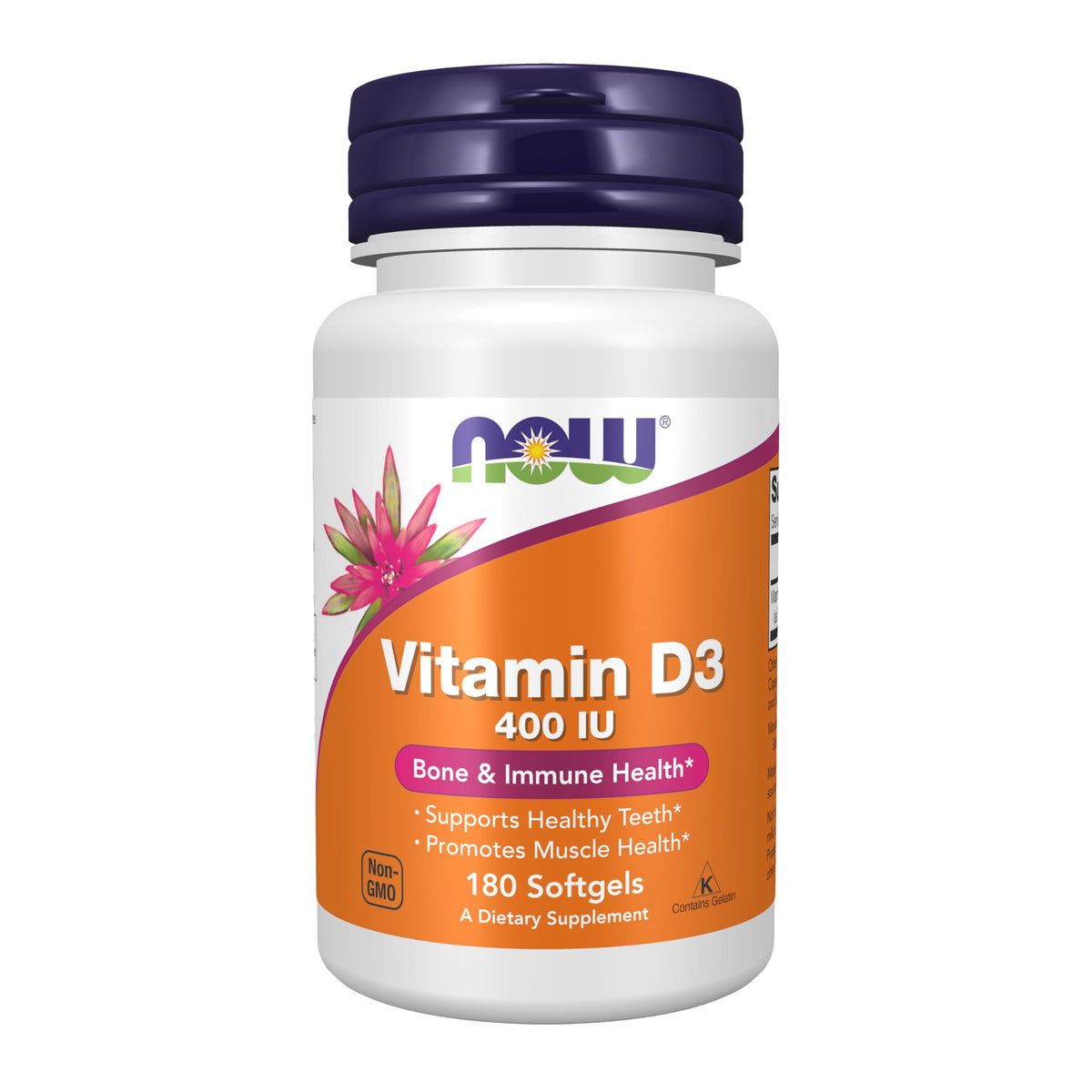 NOW Supplements, Vitamin D-3 400 IU, Strong Bones, 180 Softgels