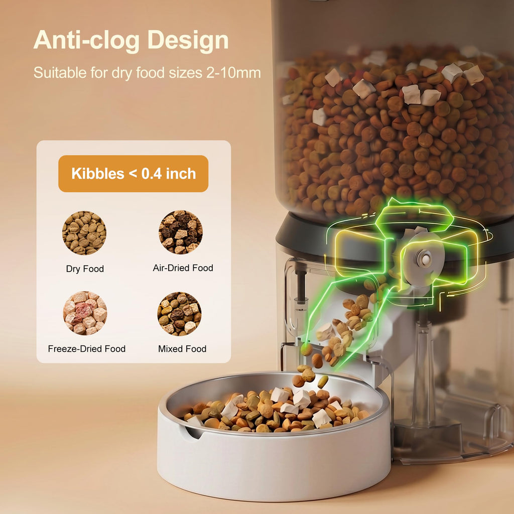 Automatic Cat Feeder 4L Timed Cat Dry Food Dispenser Auto Pet Feeder Portion Control up to 9 Meals/Day for Cats and Small Dogs Dual Power Supply, with Stainless Bowl Fresh Food, Easy Clean