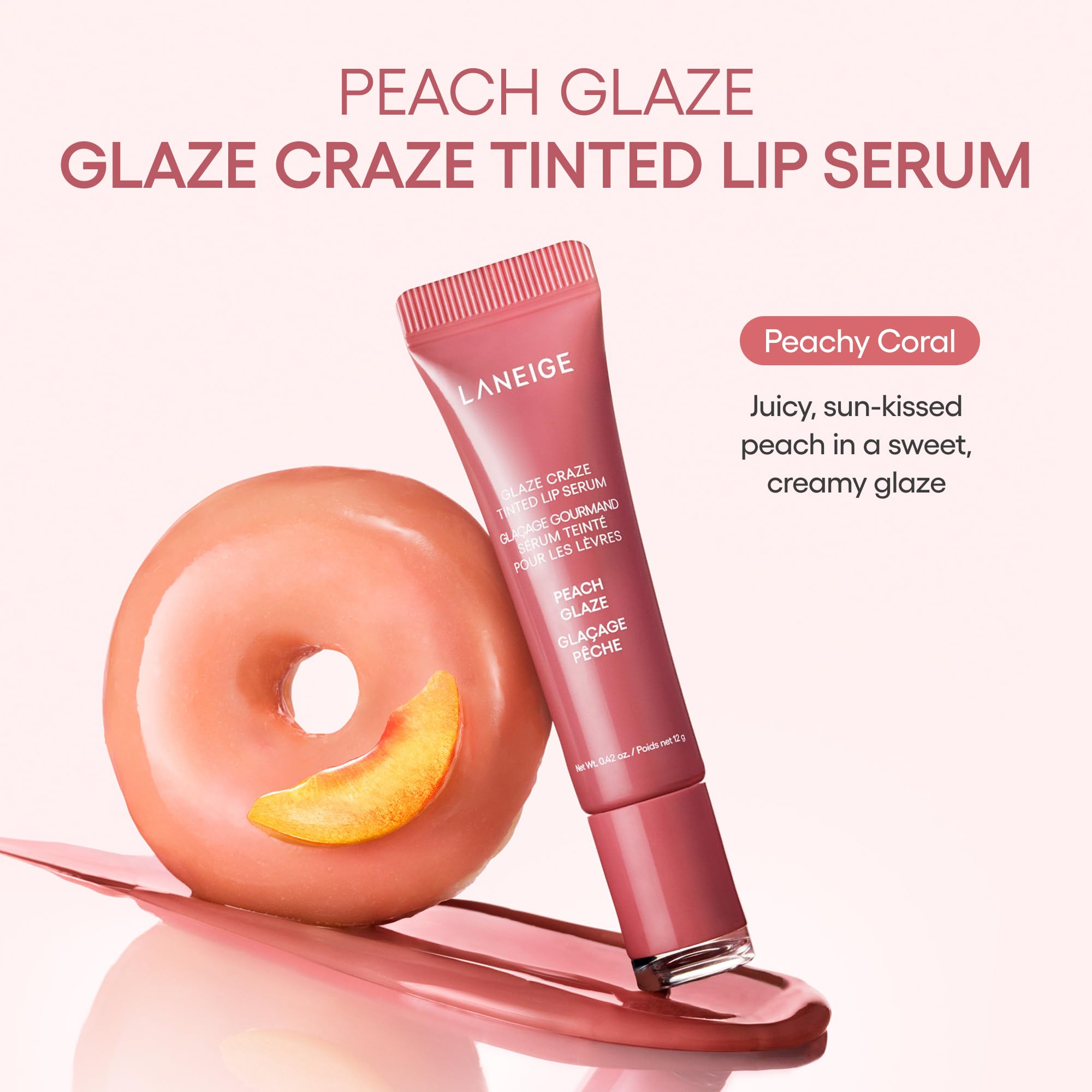 LANEIGE Glaze Craze Tinted Lip Serum: Hydrating, Lip Barrier-Boosting, Softening Lip Serum Treatment for Glossy & Buildable Shine, Nourished Lips | Korean Skin Care, Peach Glaze
