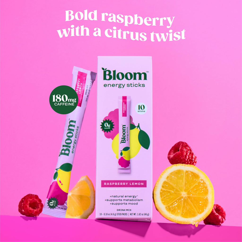 Bloom Nutrition Energy Drink Powder Packets, Sugar Free Energy Drink Mix with L-Theanine, B Vitamins & Natural Caffeine, On the Go Powder Sticks for Natural Energy, 10 Calories (10 Pouches (Pack of 1), Raspberry Lemonade)
