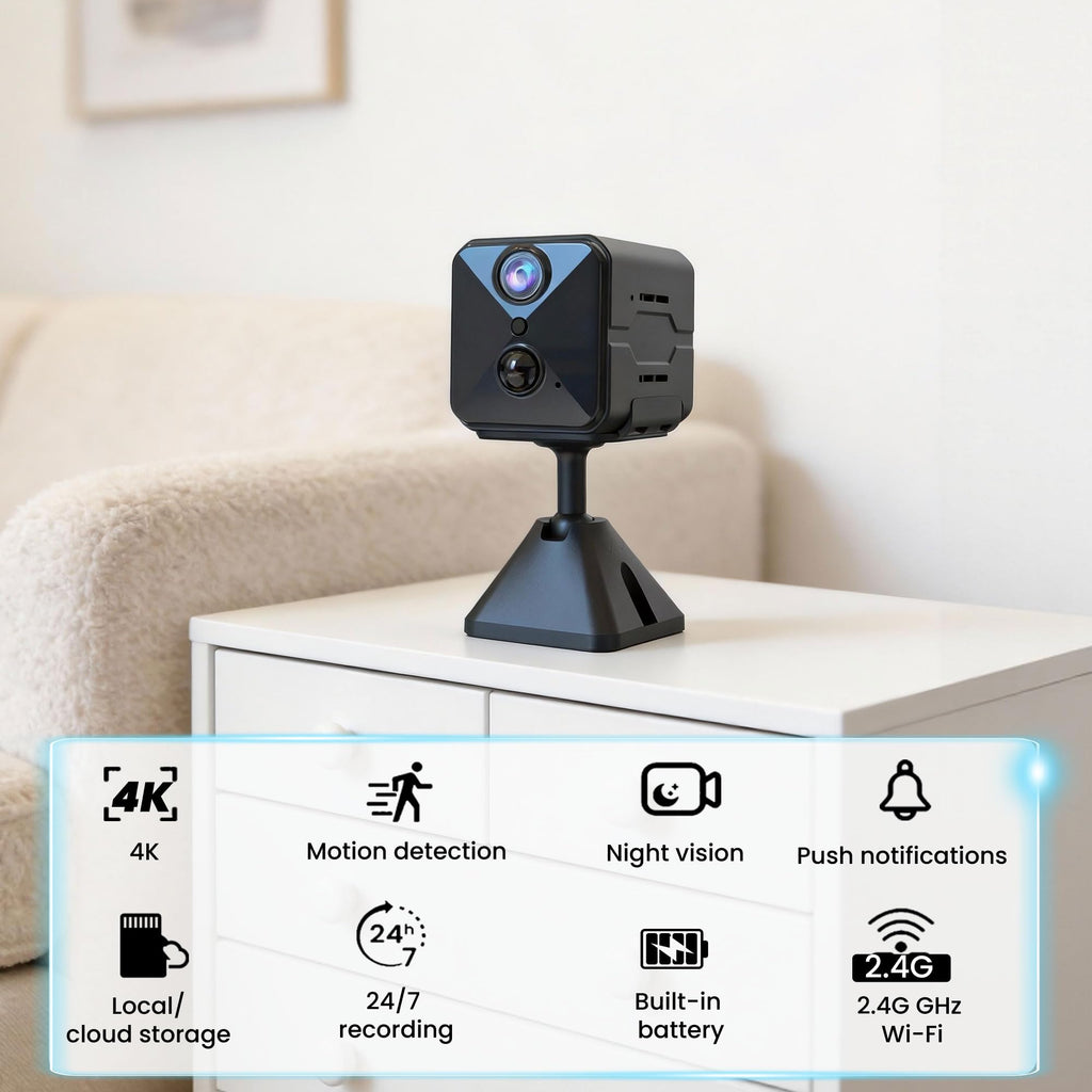 aidowocam 2026 Upgraded 4K HD Mini Security Camera, Wireless WiFi Indoor Nanny Cam with Night Vision, Motion Detection, Remote Viewing & 100-Day Battery Life