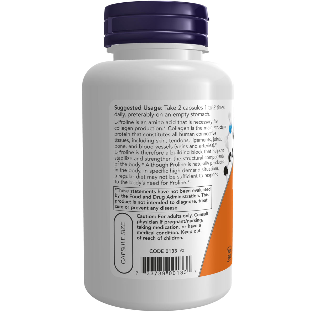 NOW Supplements, L-Proline 500 mg, Collagen Production*, 120 Veg Caps