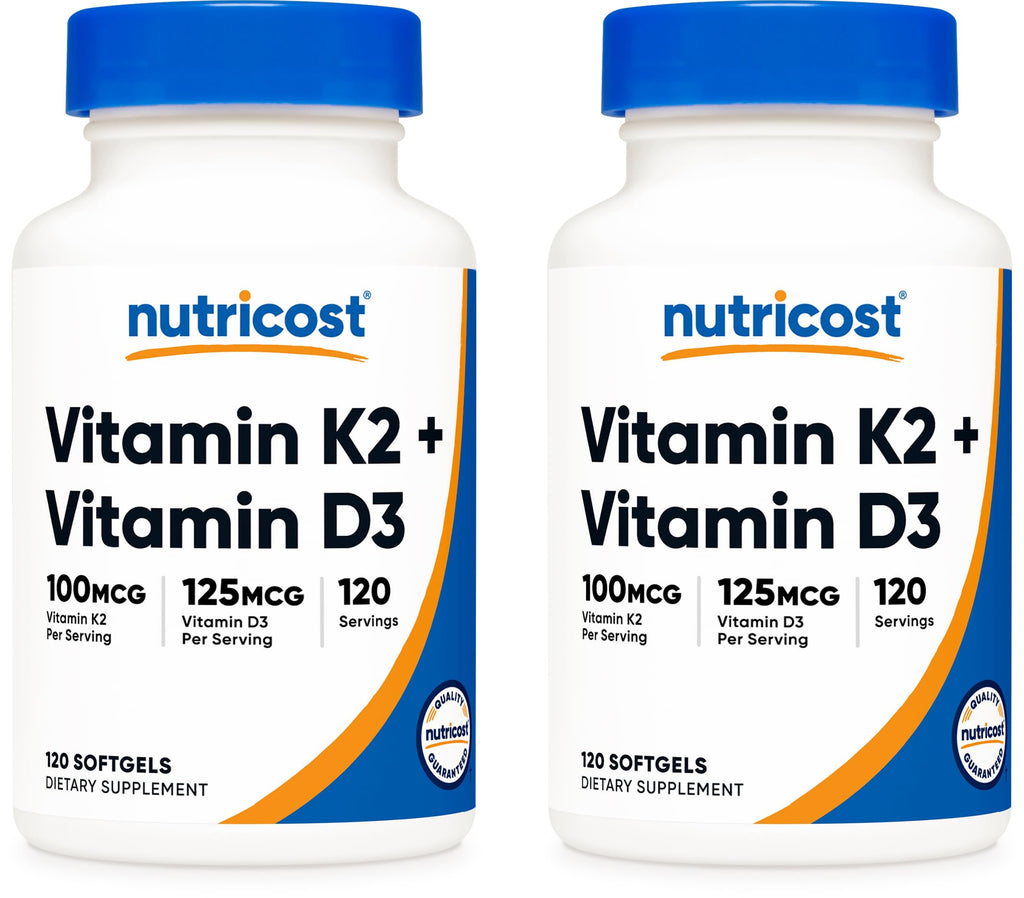 Nutricost Vitamin K2 (MK7) (100mcg) + Vitamin D3 (5000 IU) 120 Softgels - Gluten Free and Non-GMO (Pack of 2)