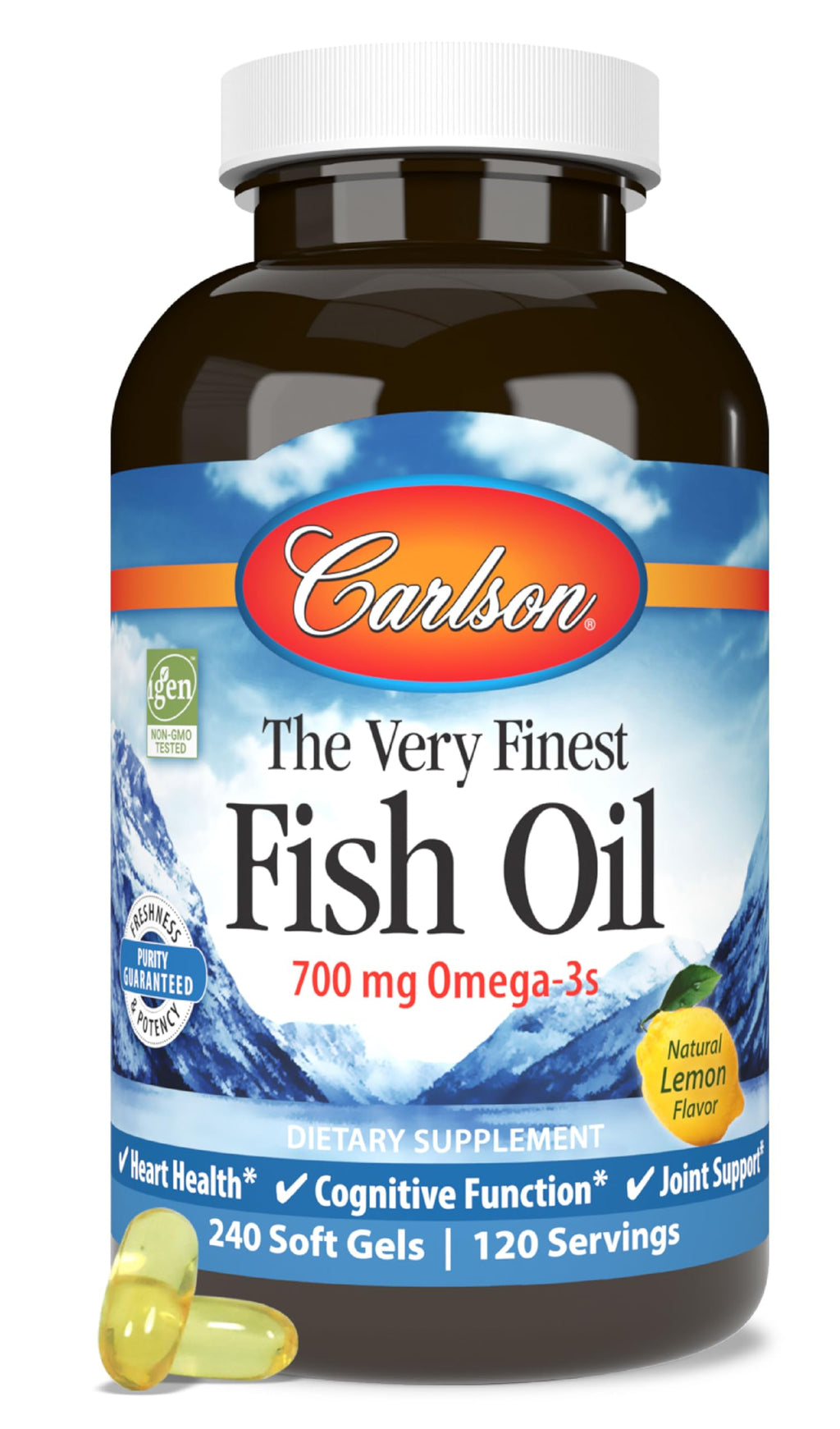 Carlson The Very Finest Fish Oil, 700 mg, Omega-3s, Lemon, 240 Softgels