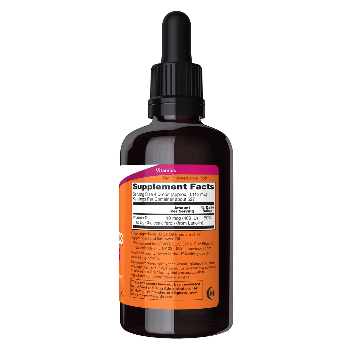 NOW Foods Supplements, Liquid Vitamin D-3, Strong Bones, 2-Ounce