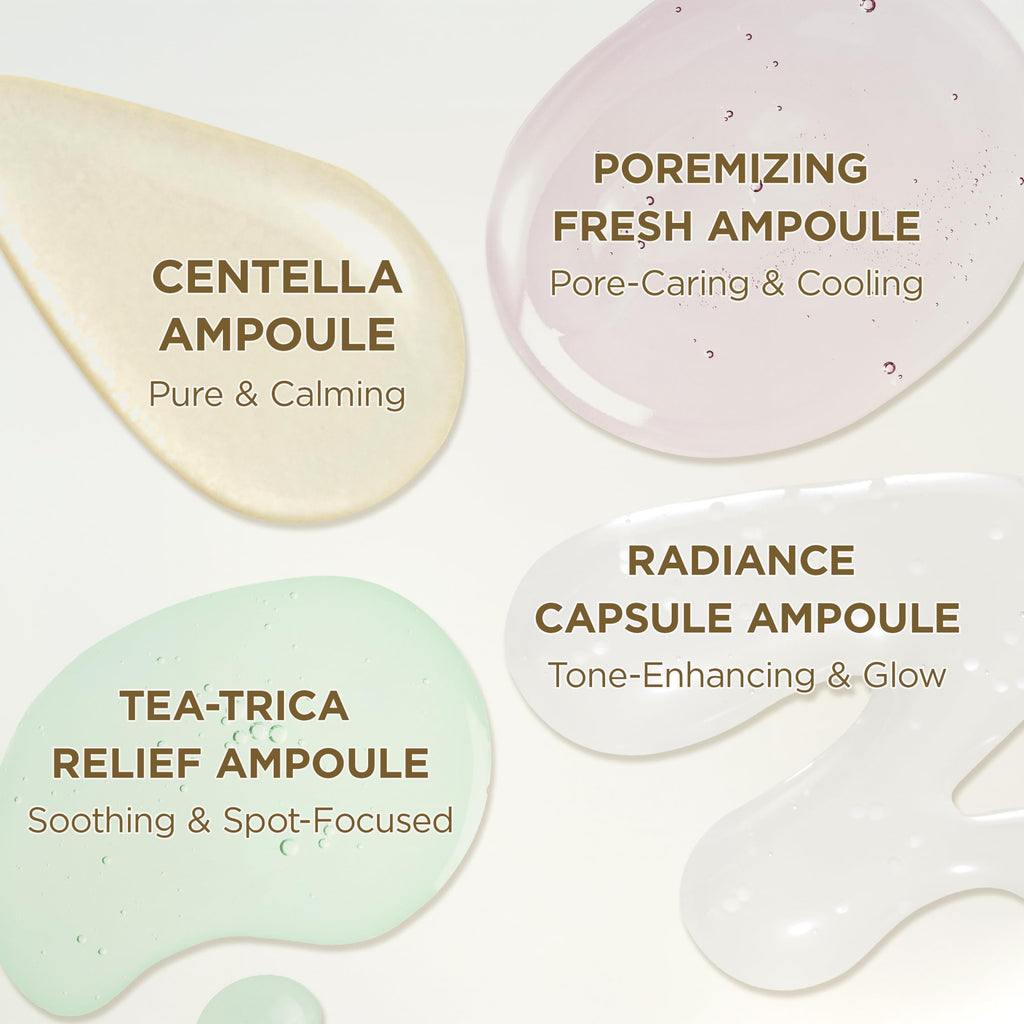 SKIN1004 Madagascar Centella Ampoule Kit, 4ea x 1.10 fl.oz, 30ml, Travel Size Face Serum Collection, Korean Skincare Set with Centella Ampoule and Hydrating Serum for Soothing Care, Korean Skin Care