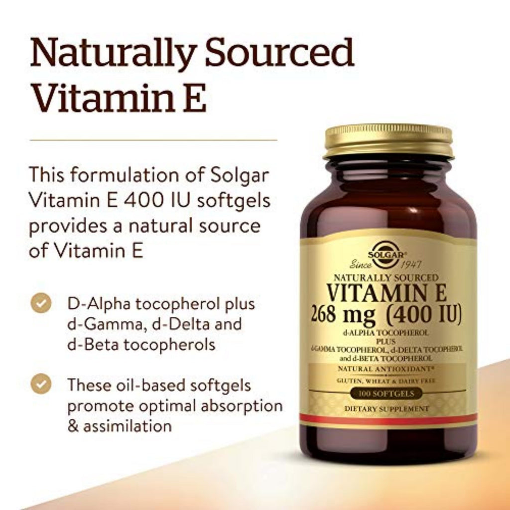 Solgar Vitamin E 268 MG (400 IU) (d-Alpha Tocopherol&Mixed Tocopherols),100 Softgels-Supports Immune System&Skin Nutrition-Natural Antioxidant-Gluten Free,Dairy Free-100 Servings,(Pack of 2)