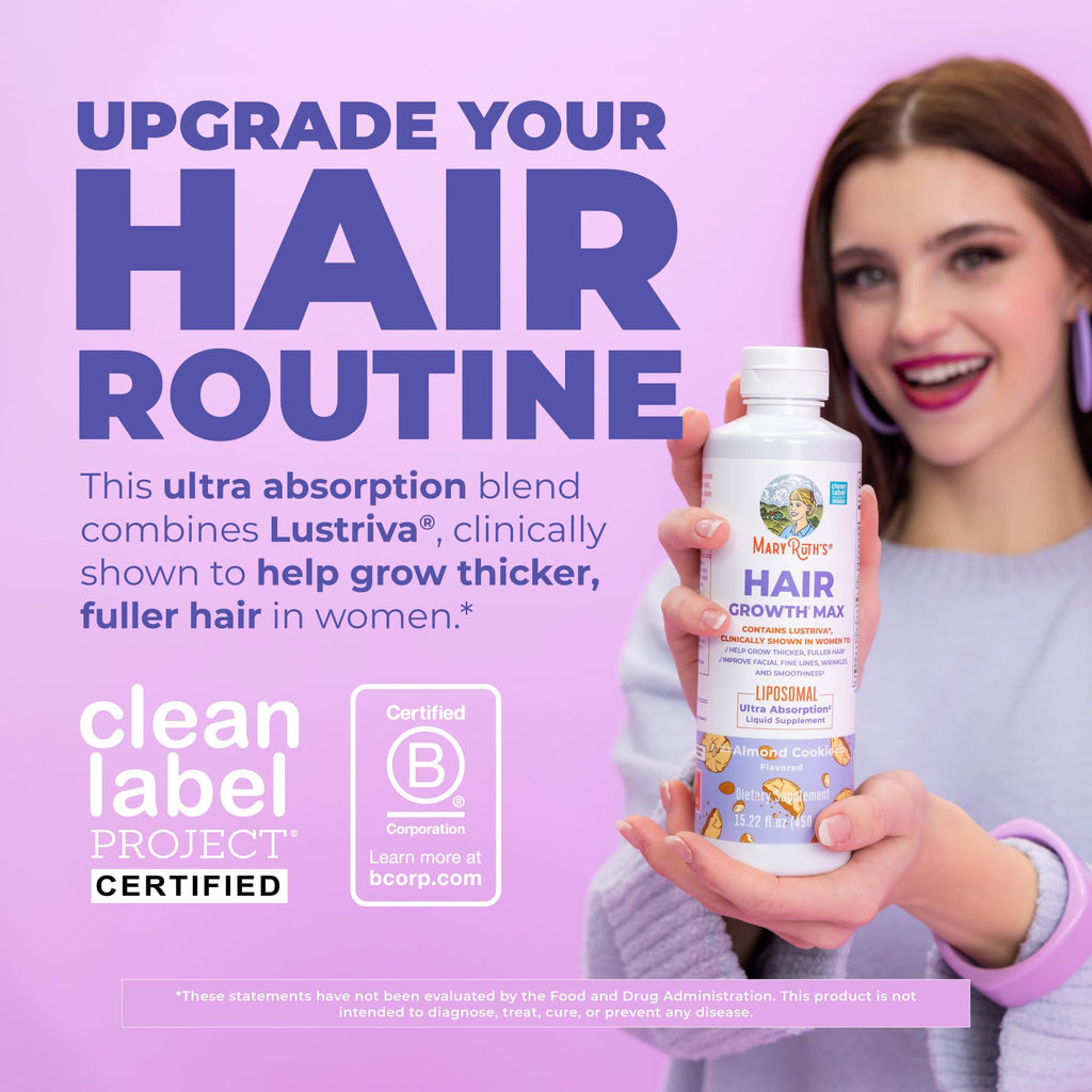 MaryRuth's Hair Growth Max Liposomal 10000mcg Biotin, Thicker Hair, 15.22oz