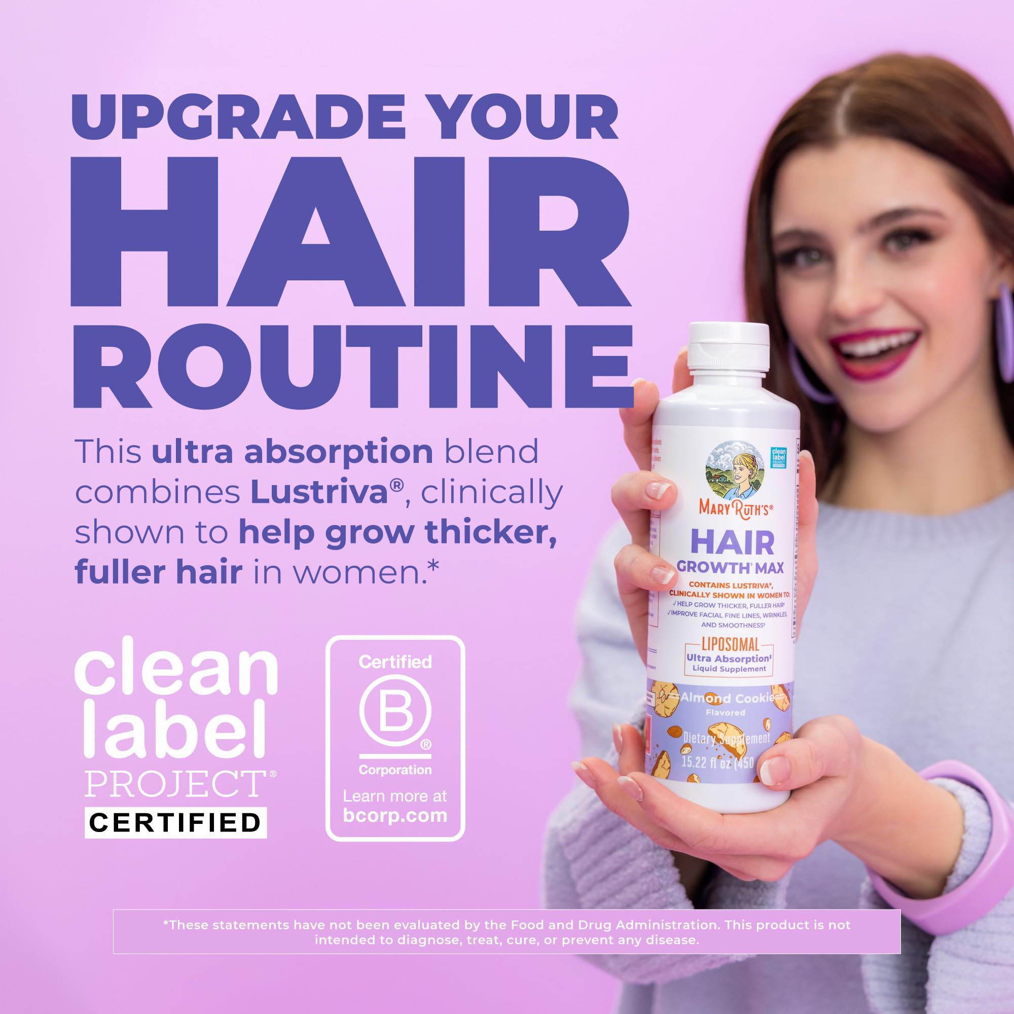 MaryRuth's Hair Growth Max Liposomal 10000mcg Biotin, Thicker Hair, 15.22oz