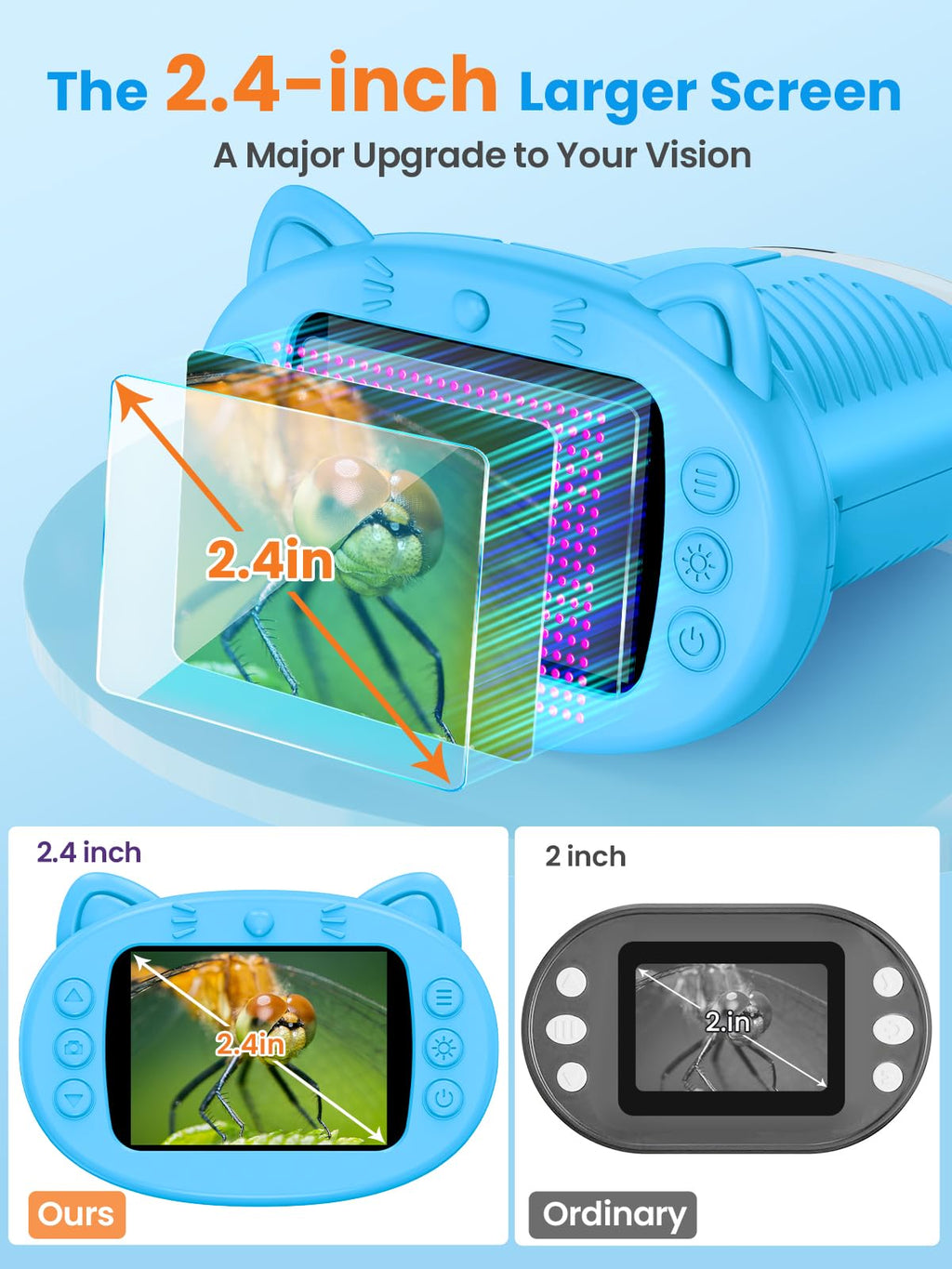 Vorth Microscope for Kids, 2.4 Inch Digital Microscope with 1000X Magnification, Handheld Camera Mini Pocket Magnifying Glass, Educational Birthday Gifts Toys for Ages 3+, Blue
