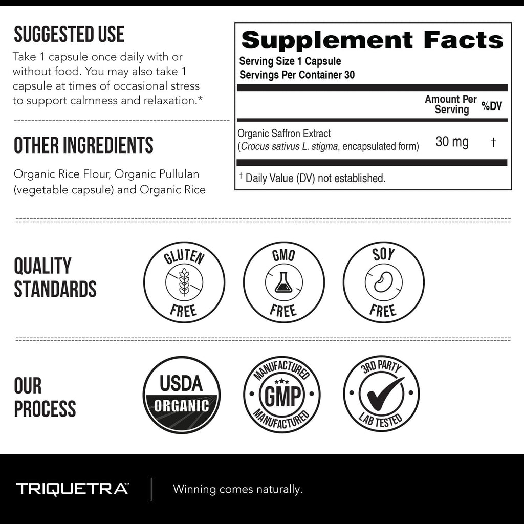 Organic Saffron Extract: Optimized Extract with Safromotivines, Safranal, and Crocins – Clinically Studied | Premium Persian Sargol Quality | Supports Mood, Calmness, and Relaxation – 30 Servings