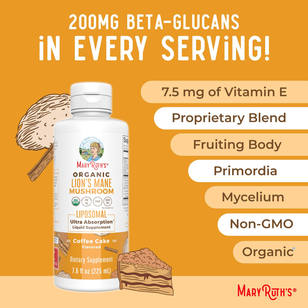 MARYRUTH'S Organics Lion's Mane Liposomal (Coffee Cake) & Hair Growth MAX (Almond Cookie) | Clean Label Project Verified® | Vitamins for Cognitive Support, Beauty, and Overall Health | Vegan, Non-GMO