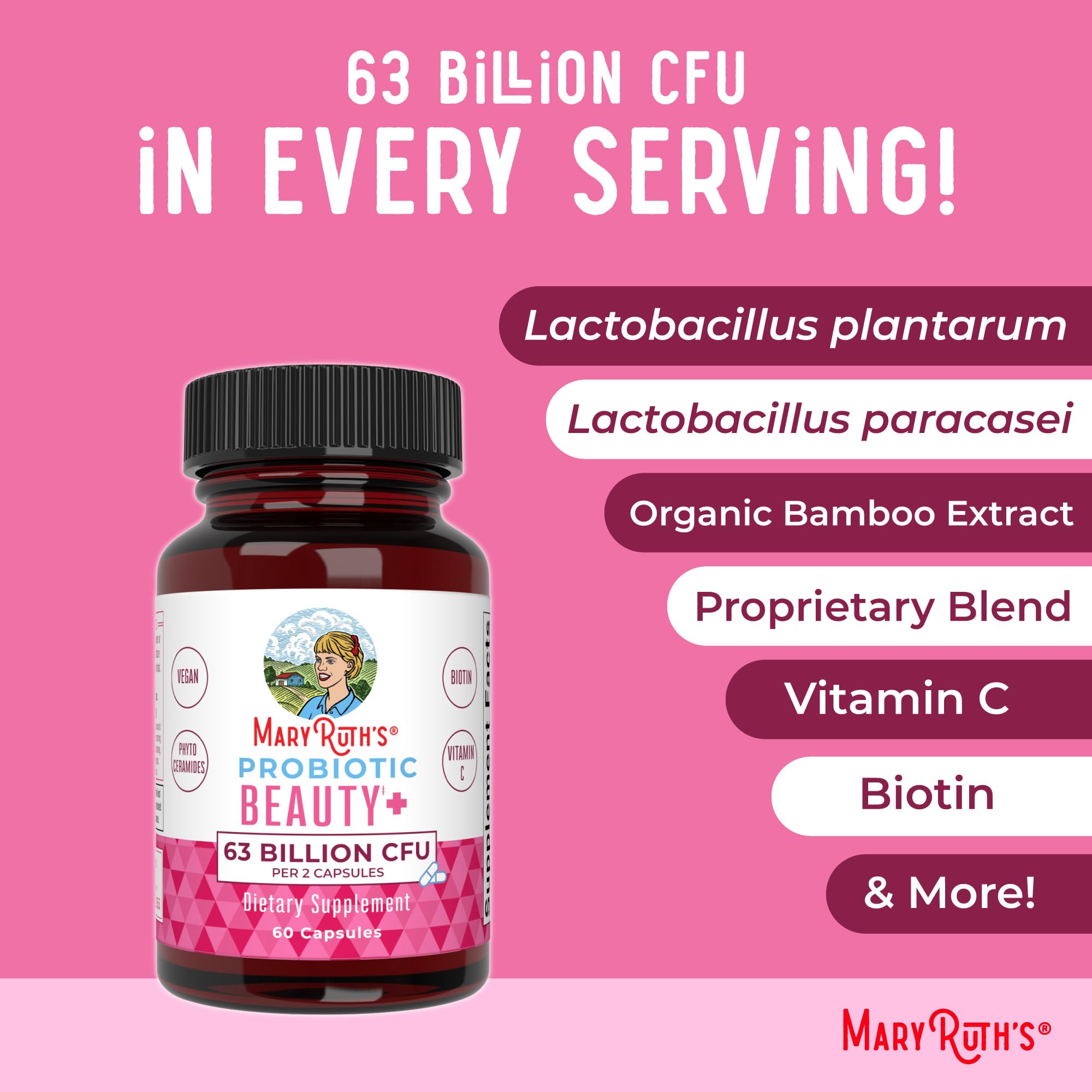 MARYRUTH'S Probiotic Beauty Capsules, Gut Health, Vegan Collagen Support