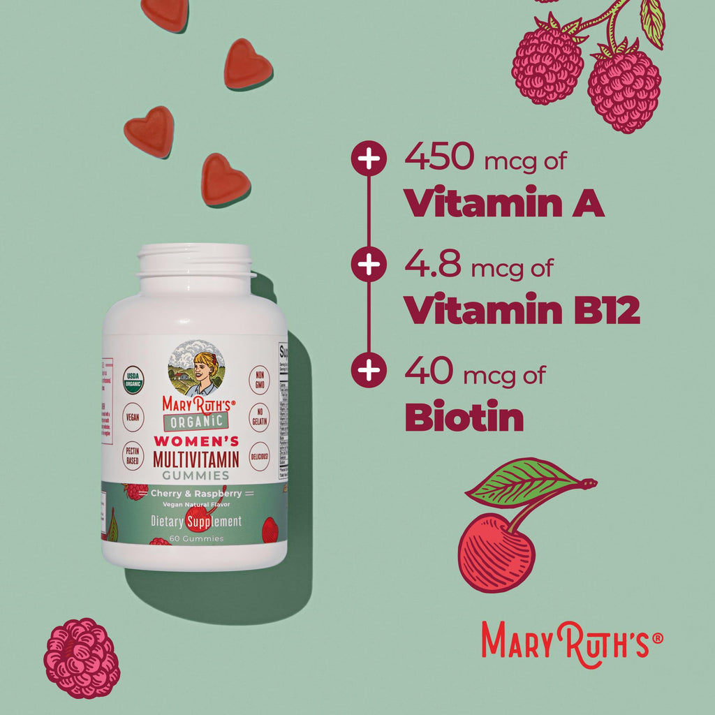 MARYRUTH'S Organic Multivitamin Gummies for Women, Hair & Skin Health, 60ct