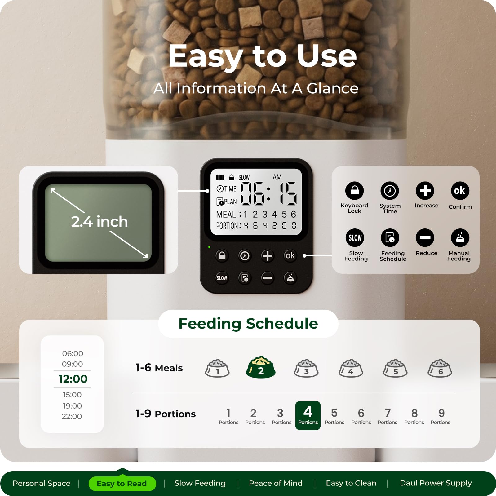 Frienhund Timed Automatic Cat Feeder 2 Cats with Slow Feed: Dual Automatic Dog Feeder with Information Visualization, Programmable Auto Cat Food Dispenser for Multiple Pets,Detachable for Clean-29 Cup