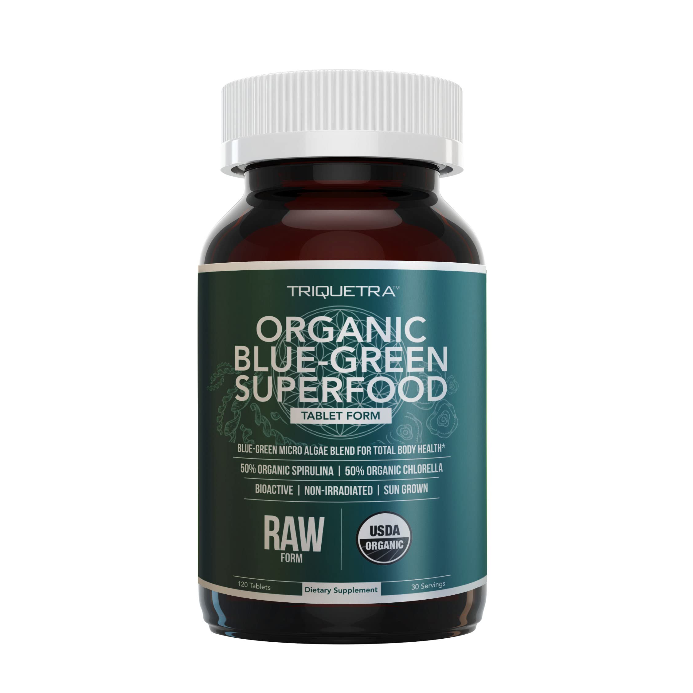 Organic Spirulina & Chlorella Tablets – 4 Organic Certifications, Raw, Non-Irradiated – 50/50 Blue Green Algae Blend – Antioxidant Content Equal to 5 Servings of Vegetables (120 Tablets)