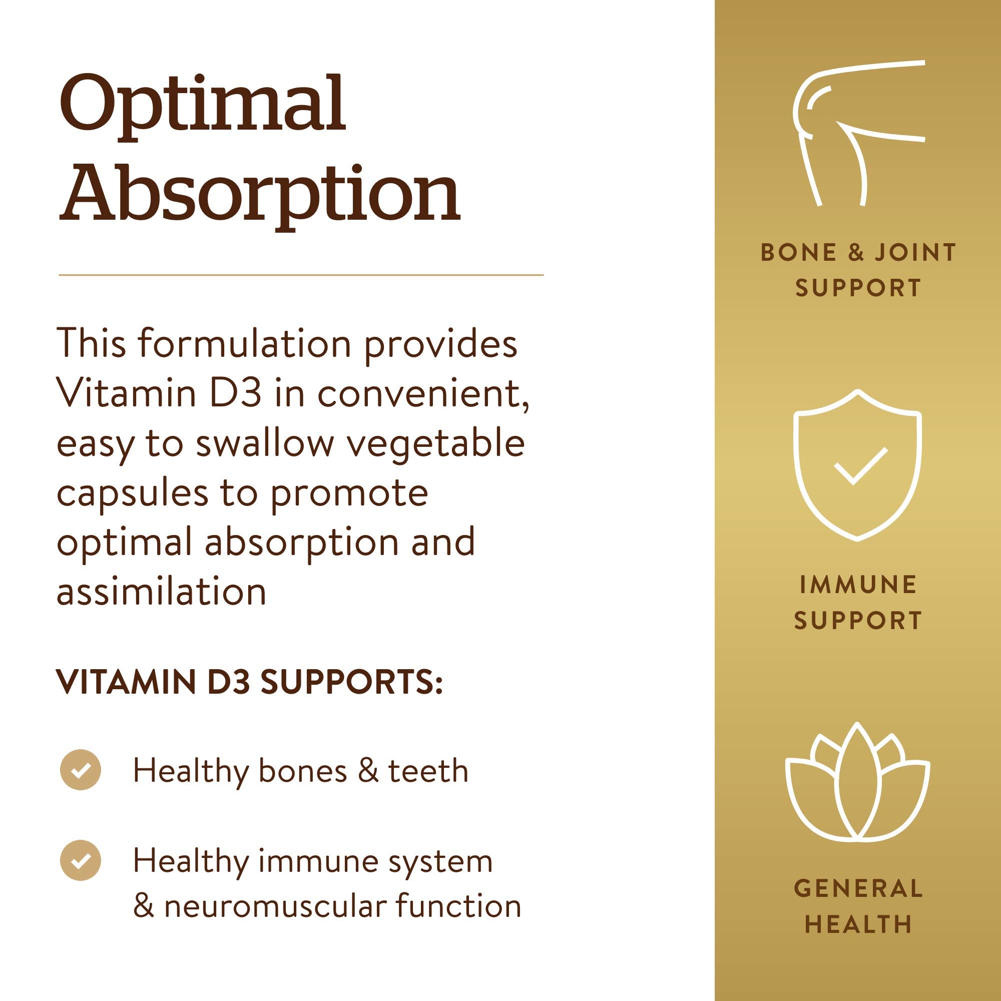 Solgar Vitamin D3 (Cholecalciferol) 125 Mcg (5000 IU), 120 Vegetable Capsules - Helps Maintain Healthy Bones & Teeth - Immune System Support - Non-GMO, Gluten Free, Dairy Free, Kosher - 120 Servings