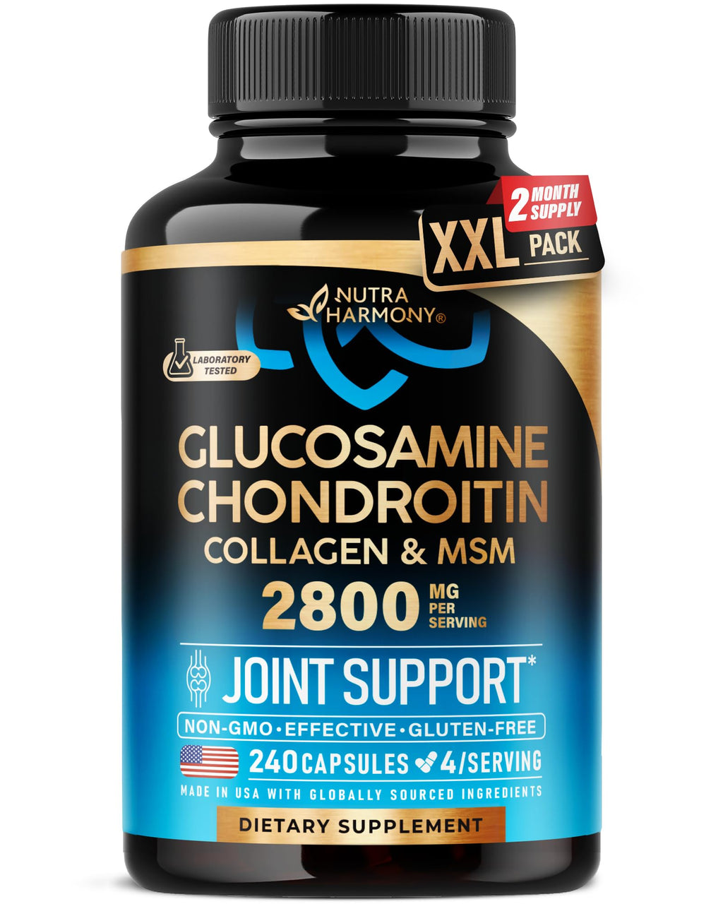 Glucosamine Chondroitin MSM Collagen | HSA | FSA Approved Product Items | Joint & Cartilage Support Supplement 2800 mg | Flexibility Nutritional Vitamins | Lab Tested | For Men & Women | 240 Capsules