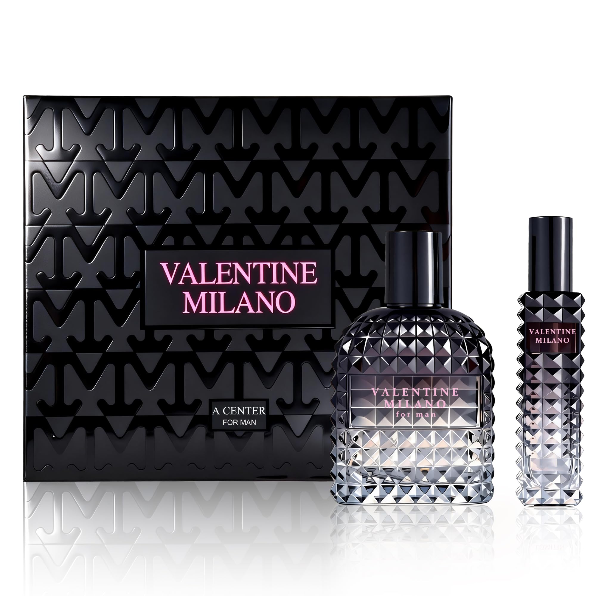 A CENTER Valentine Milano Men's Cologne Gift Set 2pcs/100ml&30ml Eau de Parfum Patchouli Vetiver&Cedar Fragrance Gift Combo for Him
