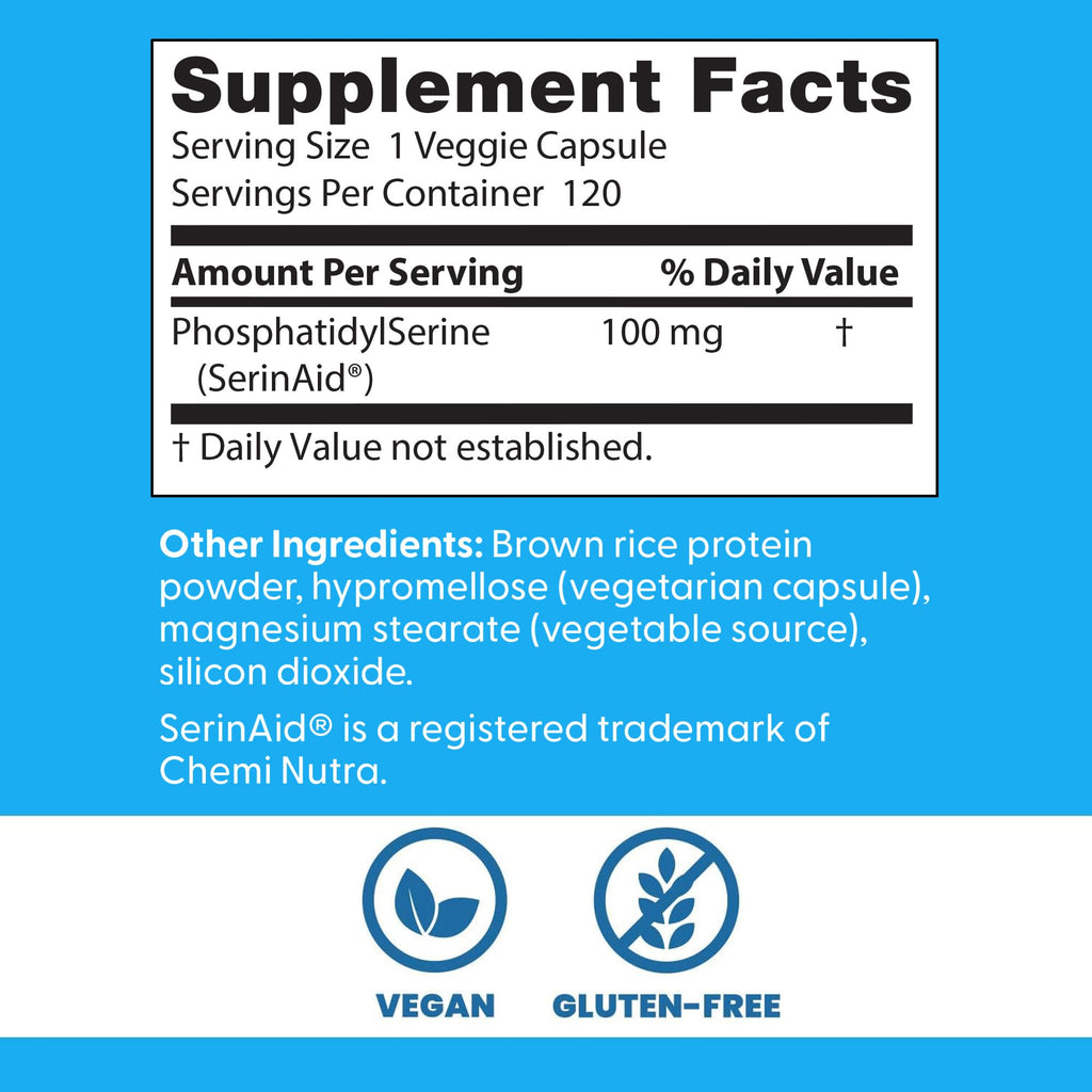 Doctor's Best Phosphatidylserine Supplement 100 mg - Phosphatidyl Serine Capsules for Men & Women, Memory & Cognitive Support for Adults, Supports Brain Health, Gluten Free, Vegan - 120 Veg Caps