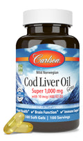 Carlson Cod Liver Oil Gems, Super 1000 mg, 250 mg Omega-3s, 100 Softgels
