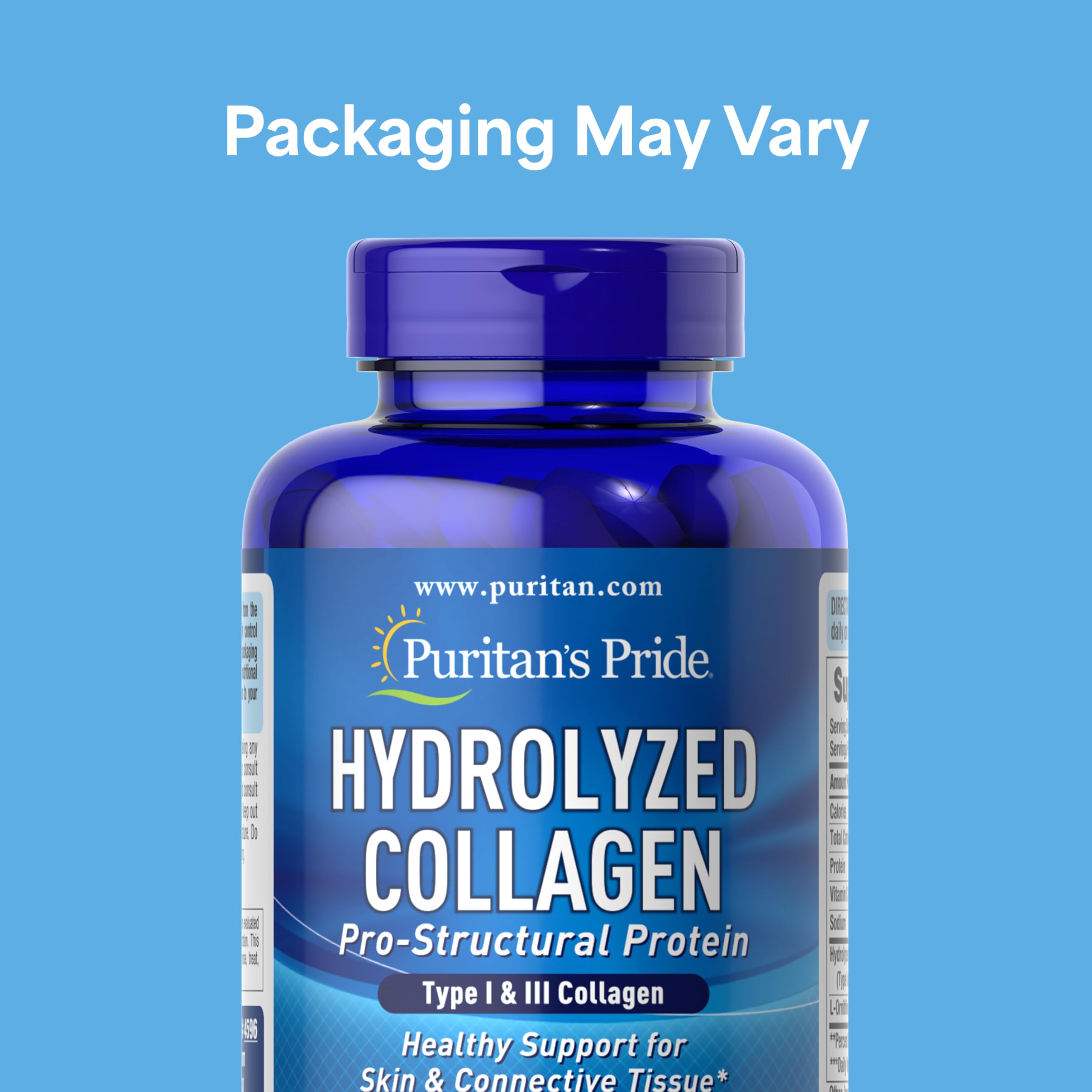Puritan's Pride Hydrolyzed Collagen Pro-Structural Protein for Men and Women 1000mg, Dietary Supplement for Skin, Bones and Joints, 180 Caplets