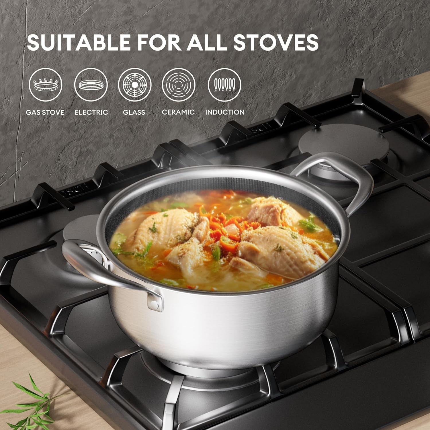 COOKER KING 7pcs Stainless Steel Cookware Set, Hybrid Pots and Pans Set