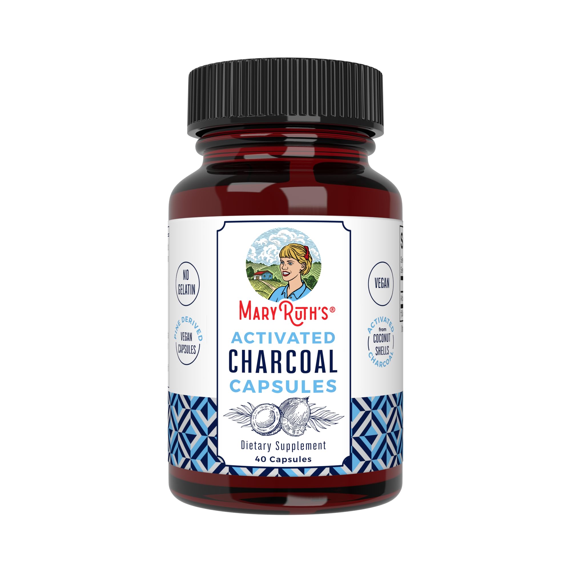 MARYRUTH'S Activated Charcoal Capsules, 950 mg, Non-GMO, Vegan, 40 Count
