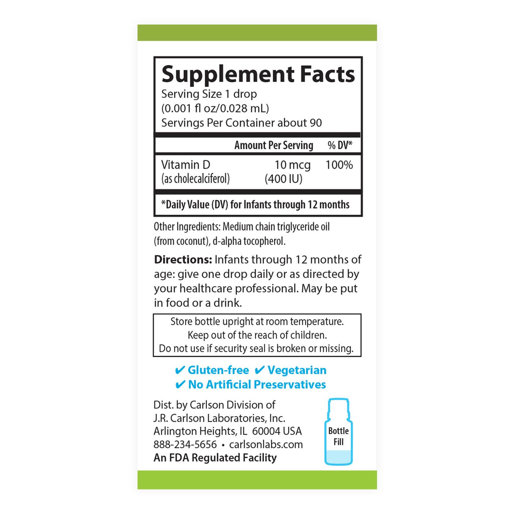 Carlson Baby's Plant-Based Super Daily D3, Unflavored, 90 Drops (2.54 mL)