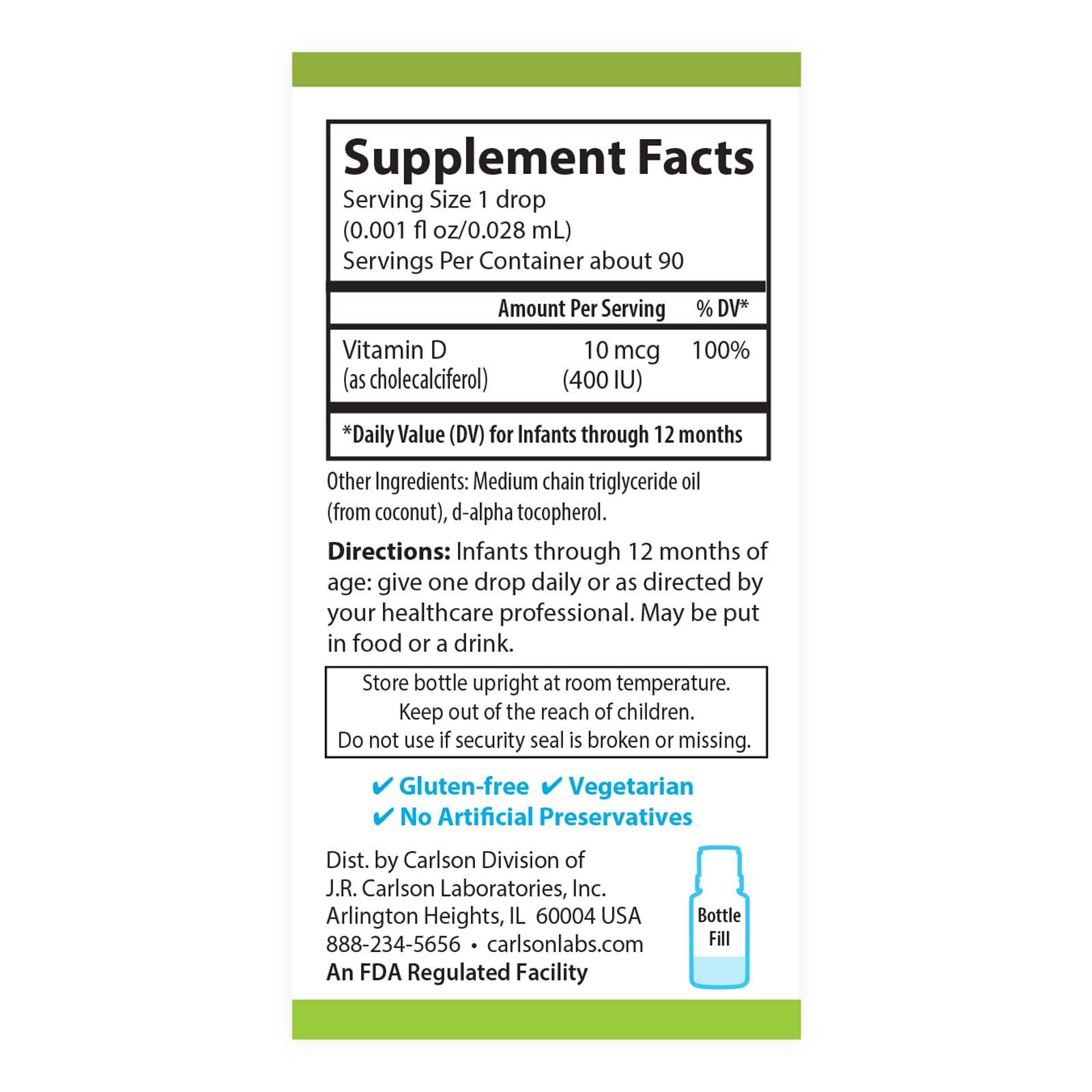 Carlson Baby's Plant-Based Super Daily D3, Unflavored, 90 Drops (2.54 mL)